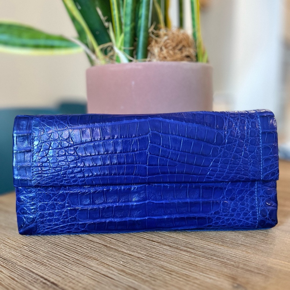Elegant Blue Nancy Gonzalez Blue Crocodile Leather Clutch - NWT